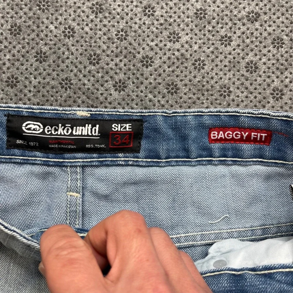 Ecko Unltd Mens Baggy Fit Cargo Jeans Wide Leg Double Knee Denim Size 34 - 40x32